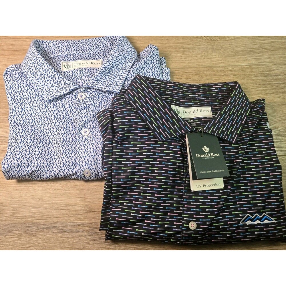 Lot Of 2 Men's Donald Ross Polo's. XXL -- Golf Tee, Toucan. New & Like New. UV